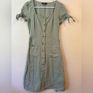 Primark Green Cotton Button Dress with pockets